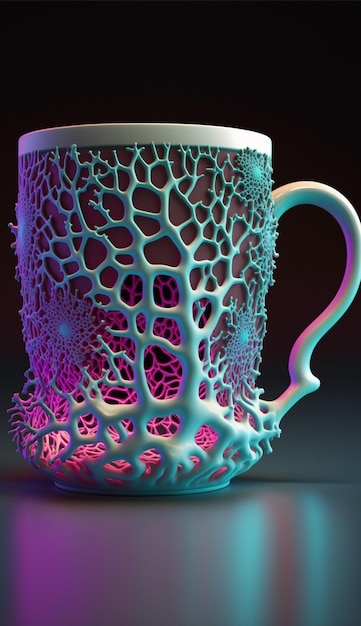 There is a 3d printed cup with a handle on a table generative ai