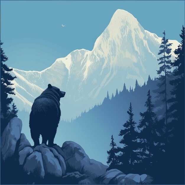 Фото Есть медведь, стоящий на скале перед горной генеративной ай.