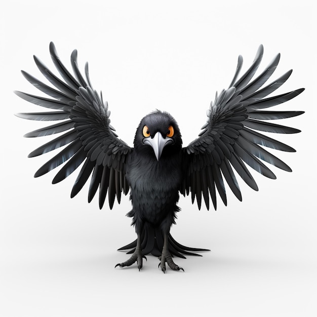 사진 날개를 펴고 있는 검은 새가 있습니다.