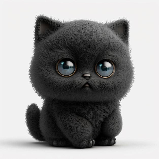 Фото Там черный котенок с большими глазами сидит на белой поверхности генеративный ай