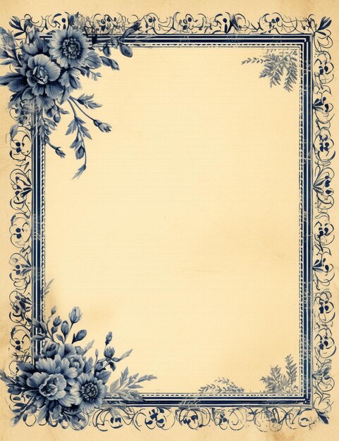 写真 there is a blue and white floral frame with a blue border generative ai