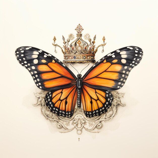 Фото Есть бабочка с короной на спине, генеративный искусственный интеллект