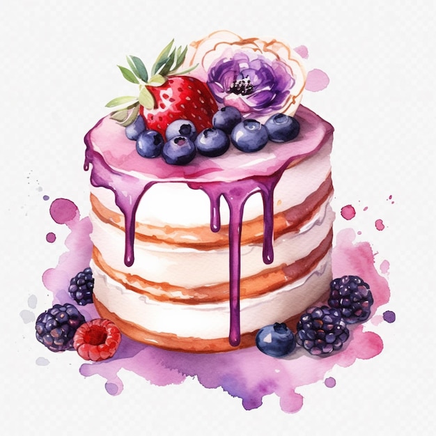 Фото Там есть торт с ягодами и чернилами на вершине генеративный ai