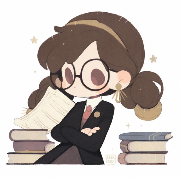 사진 there is a cartoon girl with glasses and a book generative ai