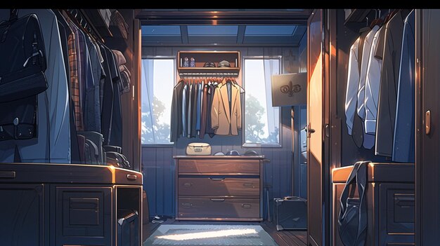 Фото Там есть шкаф с большим количеством одежды и комод генеративный ai
