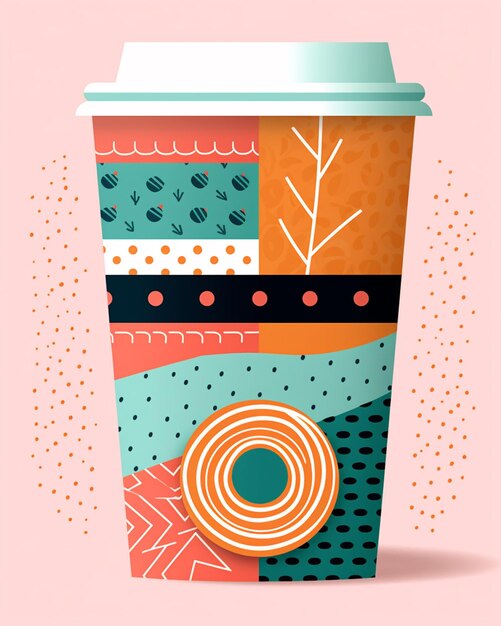 사진 커피 한 잔에 그 위에 패턴이 있습니다.