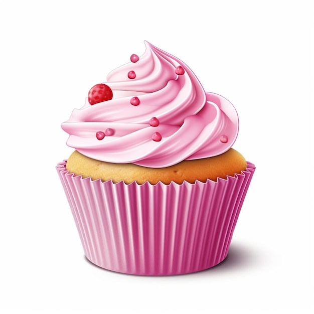 Фото Есть кекс с розовой глазурью и вишенкой на вершине генеративного ии.
