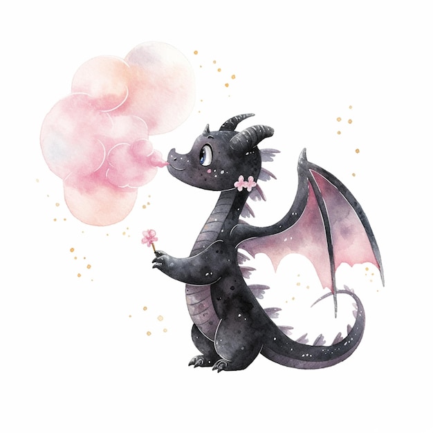Фото Есть дракон с розовым пузырьком, дующий носом.
