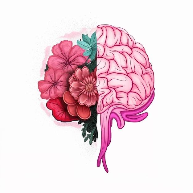 写真 花が描かれた脳の絵が描かれています