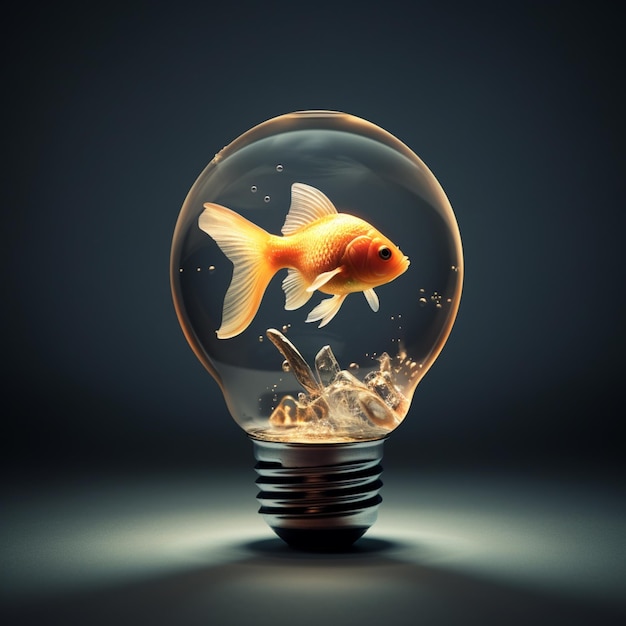 Фото Внутри лампочки золотая рыбка с водой внутри генеративного ай
