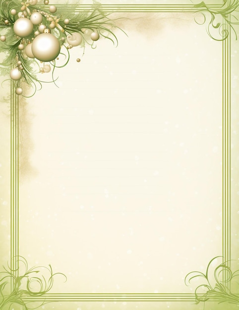 Фото Есть зелено-белая рождественская открытка с украшениями.