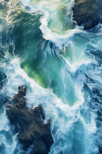 Фото Там большой водоем с волнами, приходящими в генеративный ай