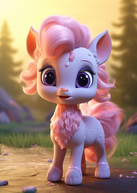Фото Есть маленький пони с розовыми волосами и большими глазами.
