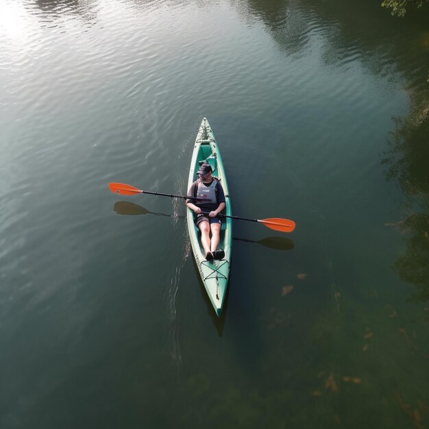 Фото Есть человек в каноэ на воде с веслами генеративный ай