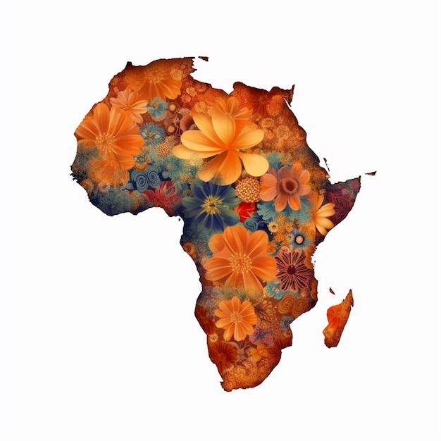 사진 꽃이 있는 아프리카 지도가 있습니다. 생성 ai