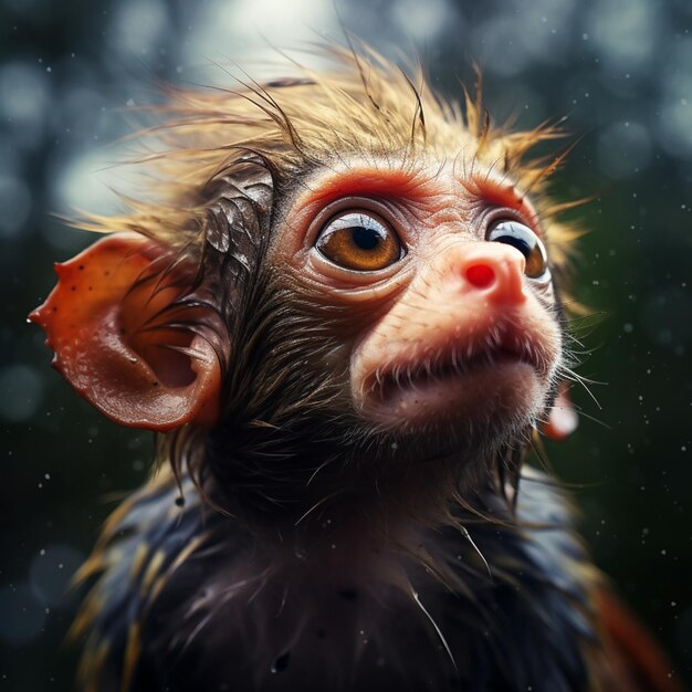 Фото Есть обезьяна с мокрым лицом и мокрым носом.
