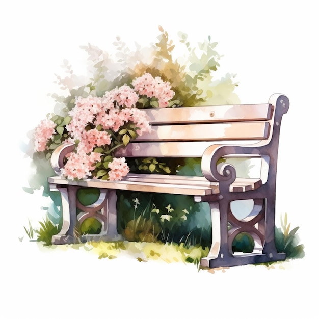 写真 その上に花が ⁇ いているベンチの絵があります ⁇