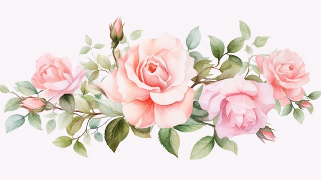 写真 白い背景にピンクのバラの花束の絵があります 生成 ai