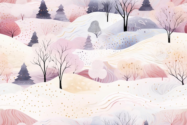 写真 樹木と雪が生じる雪の風景の絵があります
