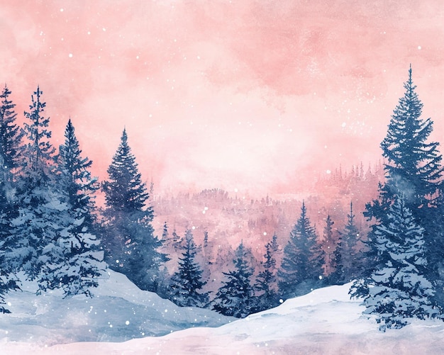 Фото Есть картина снежного пейзажа с деревьями на переднем плане.