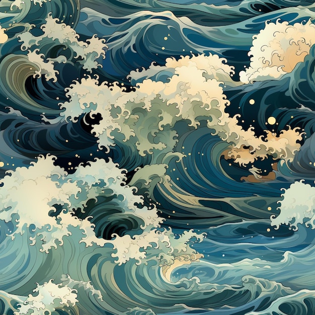 写真 水生成aiがたくさんある波の絵があります