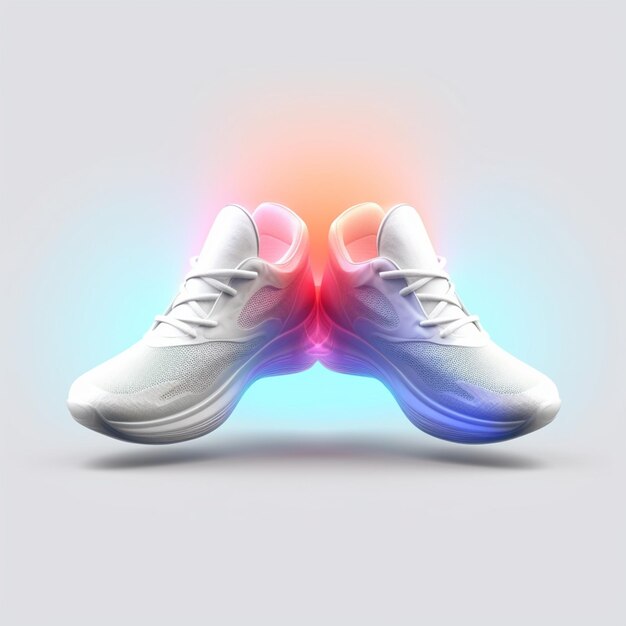 사진 생성 ai에 빨간색과 파란색 표시등이 있는 신발 한 켤레가 있습니다.