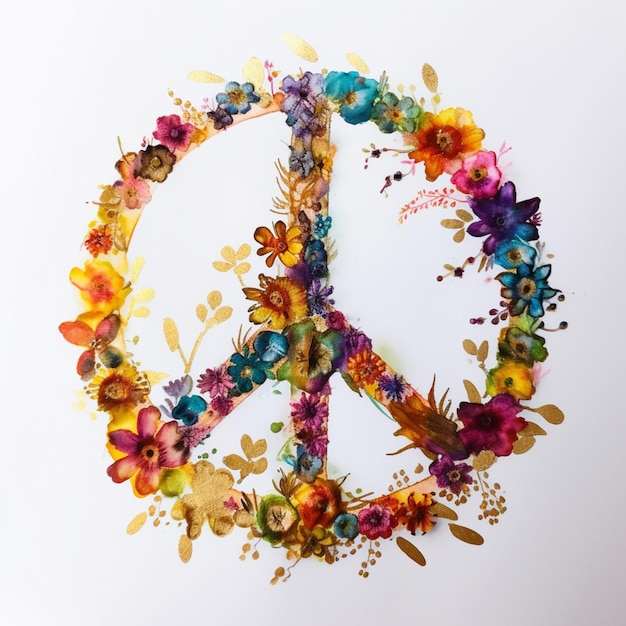 Фото there is a peace sign made out of flowers and leaves generative ai