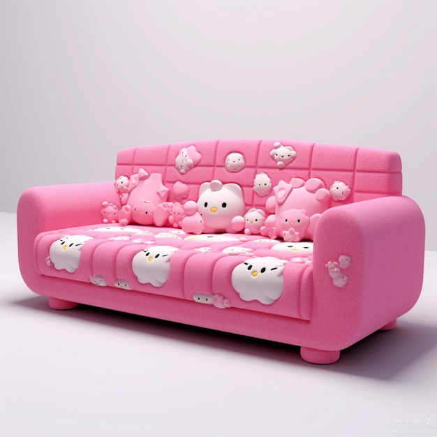 写真 ハローキティのぬいぐるみが置かれたピンクのソファがあります 生成 ai