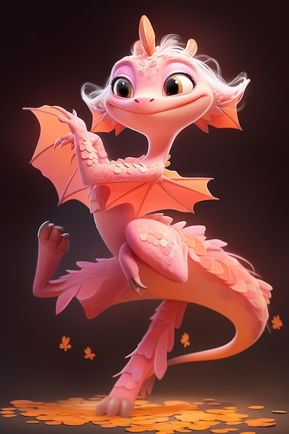 Фото Есть розовый дракон с розовым хвостом и розовым хвостом.
