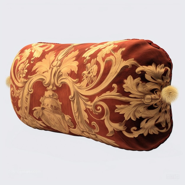Фото Есть красно-золотая подушка с помпоном генеративный ии