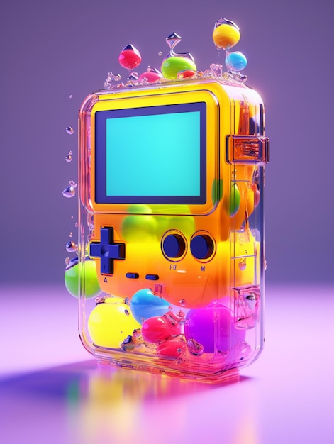 Фото Есть маленький желтый геймбой с множеством шариков с генеративным искусственным интеллектом