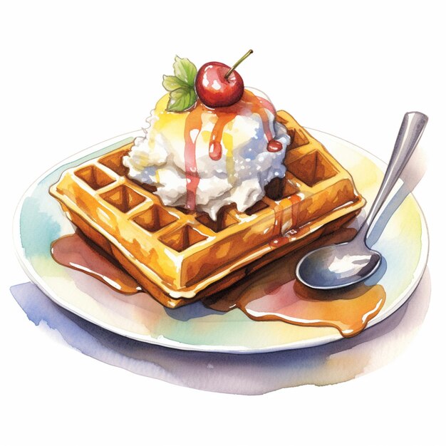 Foto there is a waffle with ice cream and syrup on it generative ai