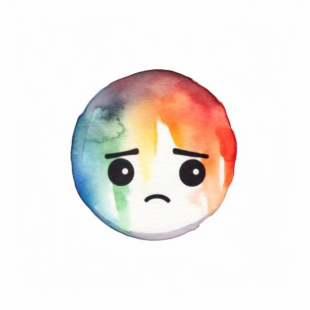 写真 虹の色の ⁇ の悲しい顔の水彩画があります