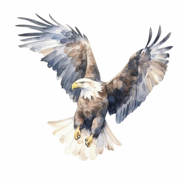 Фото Есть акварельная картина белоголового орлана, летящего генеративным ай