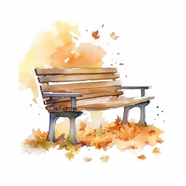 写真 秋のジェネレーティブアイのベンチの水彩画があります