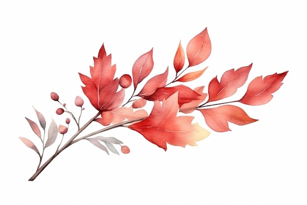 写真 赤い葉を持つ枝の水彩画があります生成ai