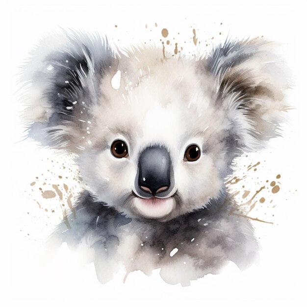 Фото Есть акварельная картина медведя-коалы с белым фоном.