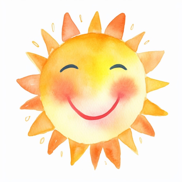 写真 笑顔生成aiを持つ笑顔の太陽の水彩画があります