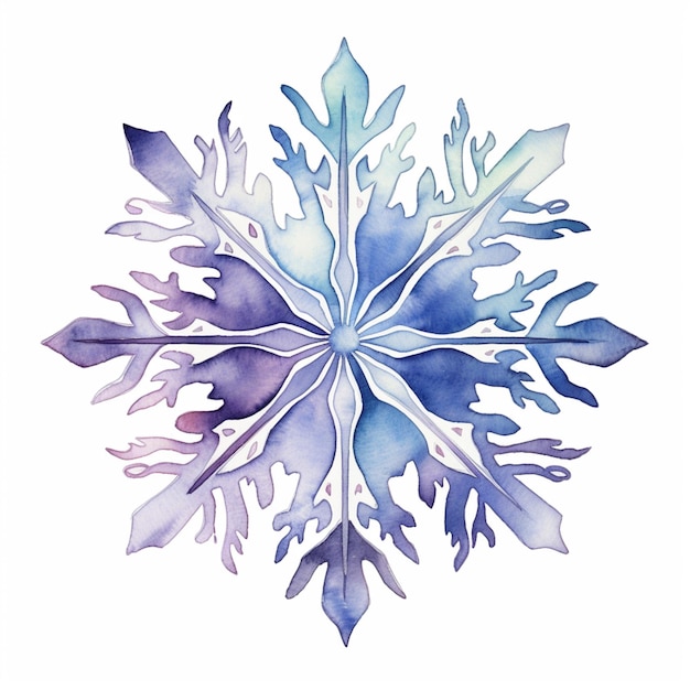 Фото Есть акварельная картина снежинки с синим и фиолетовым цветами генеративный ай