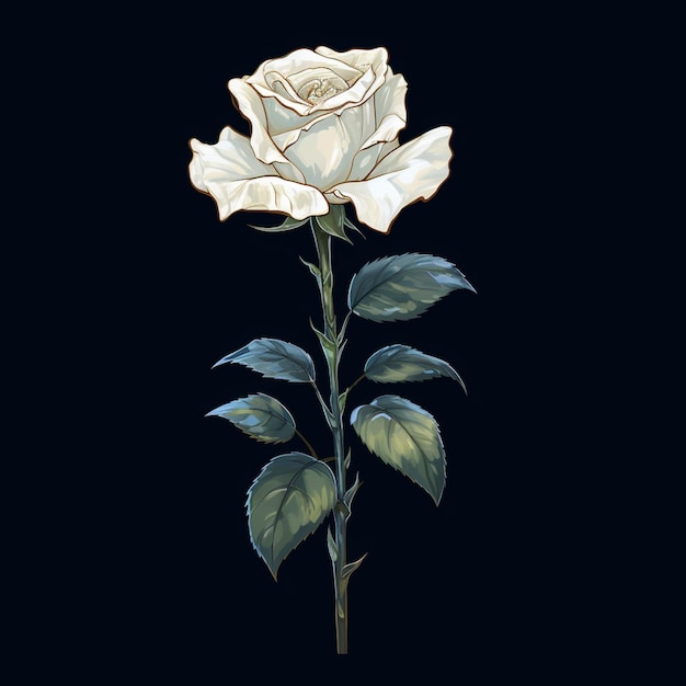 写真 緑の葉の白いバラが黒い背景に生み出される