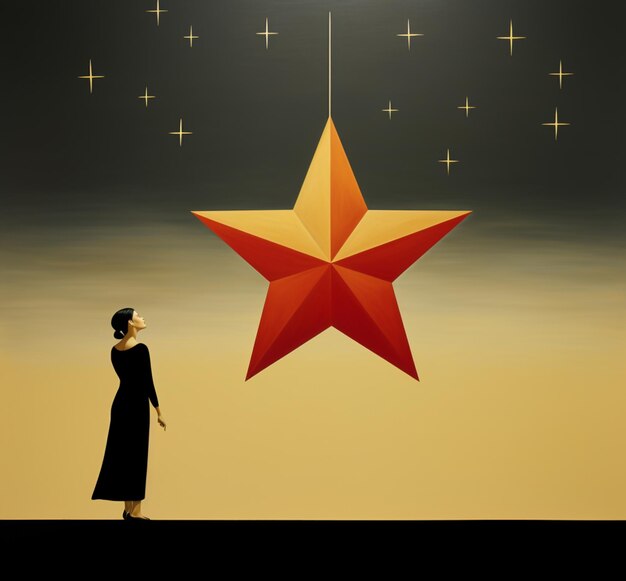 Фото Есть женщина, стоящая перед звездой с звездой на ней генеративный ай