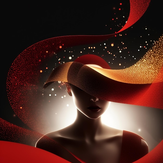 Фото Там женщина с красной шляпой и красным платьем генеративный ай