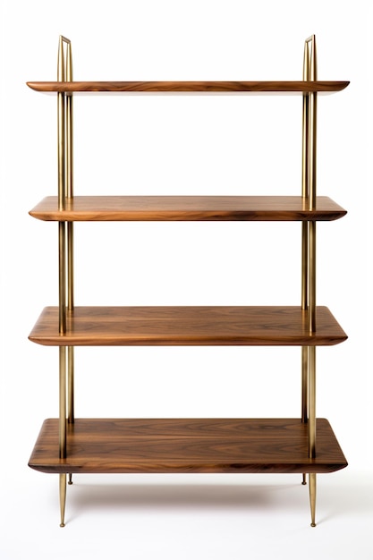 Foto there is a wooden shelf with three shelves on it generative ai