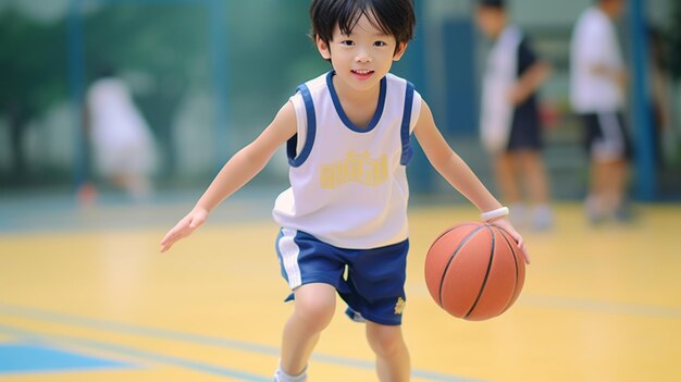 写真 バスケットボールを生み出す少年がいます