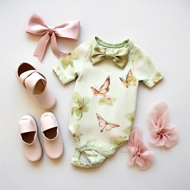 Photo there is a baby girls outfit and shoes on the floor generative ai