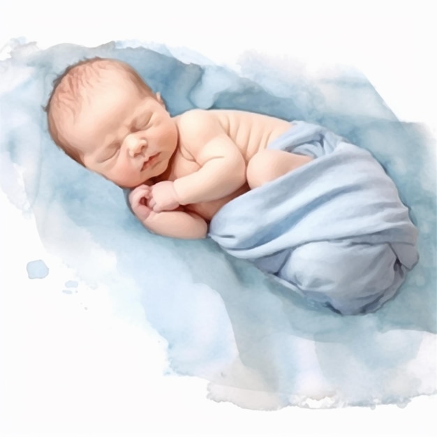 There is a baby sleeping on a blanket on a white surface AI Generative