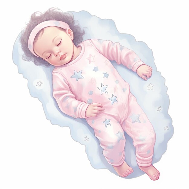 there is a baby sleeping on a cloud with a headband generative ai