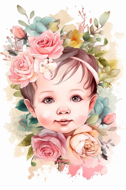 There is a baby with a flower crown on her head generative ai