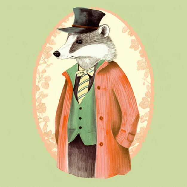 Photo there is a badger dressed in a suit and tie and a hat generative ai