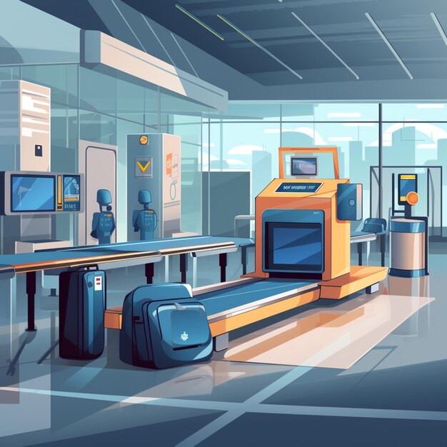 there is a baggage claim area with luggage and a luggage carousel generative ai